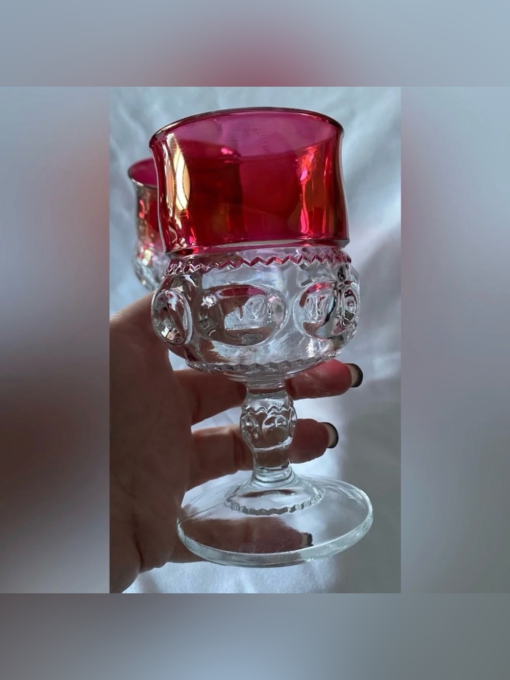 Tiffin-Franciscan Kings Crown Thumbprint Ruby Flashed Water Goblet Set of 4